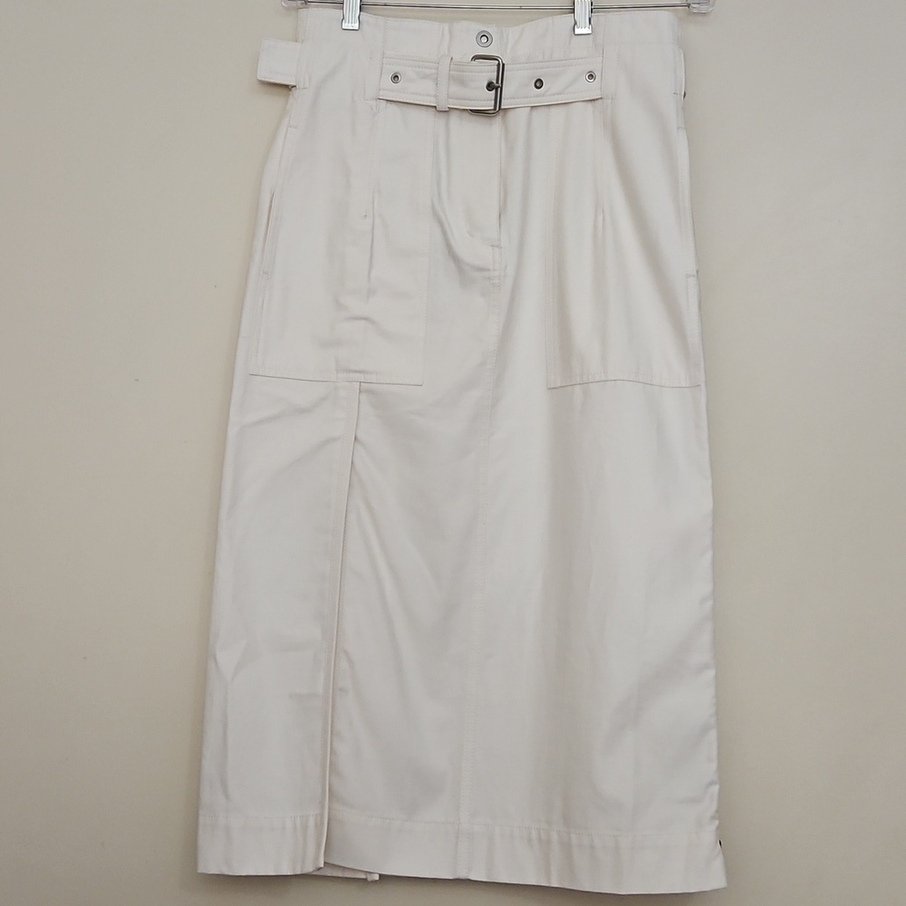 3.1 Phillip Lim Eggshell Belted Cotton Zip Side Midi Skirt Sz 4 Womens